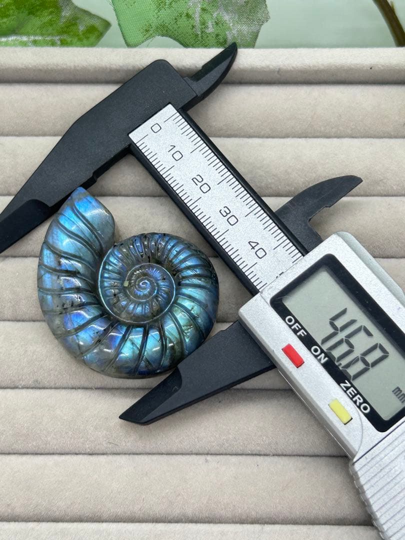 天然石ラブラドライト　アンモナイトのかたちパーツ　No.1258