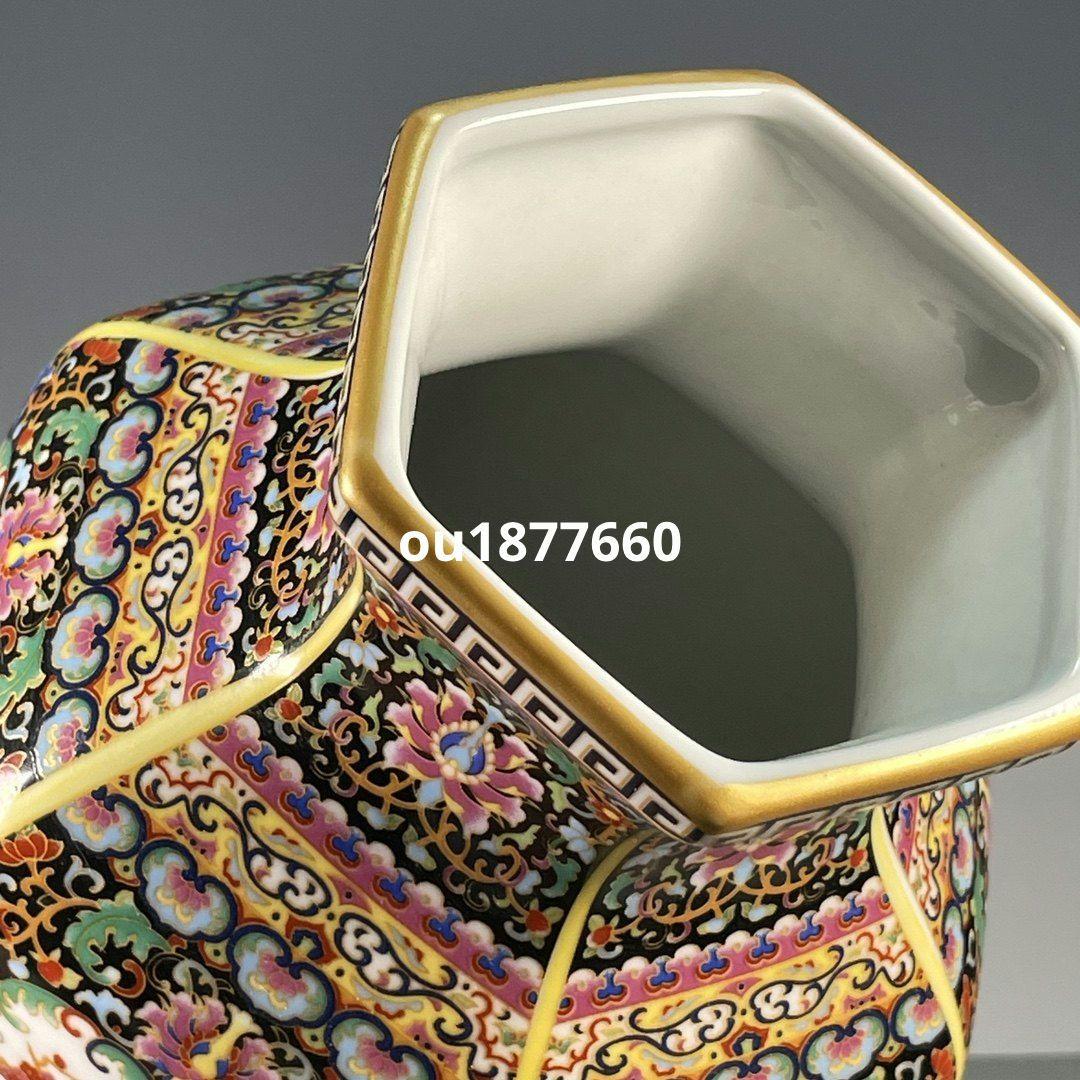 琺瑯彩六面開窓花鳥賞瓶 景徳鎮 陶磁器 装飾品 現代工芸品 美術品 置物