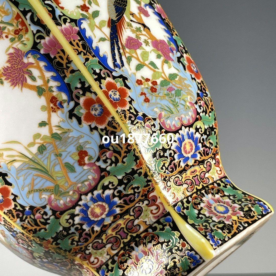 琺瑯彩六面開窓花鳥賞瓶 景徳鎮 陶磁器 装飾品 現代工芸品 美術品 置物