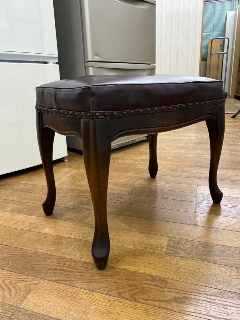 高級家具 スツール チェア 猫脚 木製 革張 イタリア アンティーク レトロ