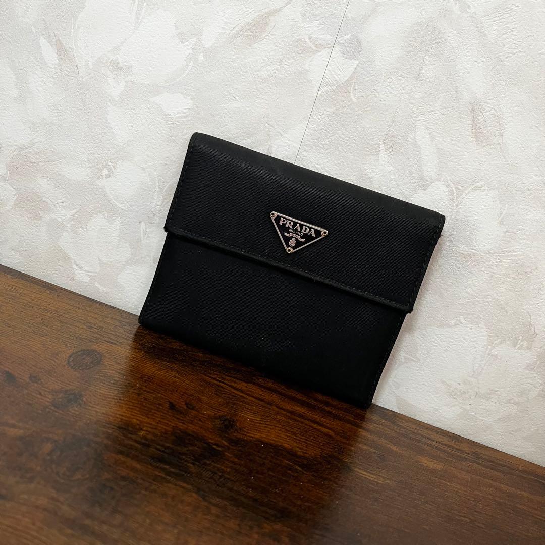 PRADA プラダ 三角プレート ナイロン×サフィアーノ ミニ財布 三つ折り財布