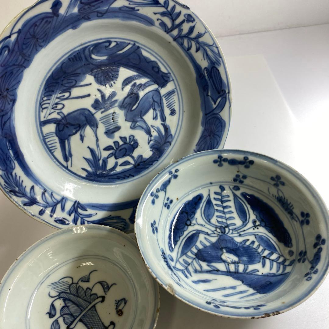 専用　中国明時代　古染付中皿鉢3点　東Y7-0204☆2Fトコオ