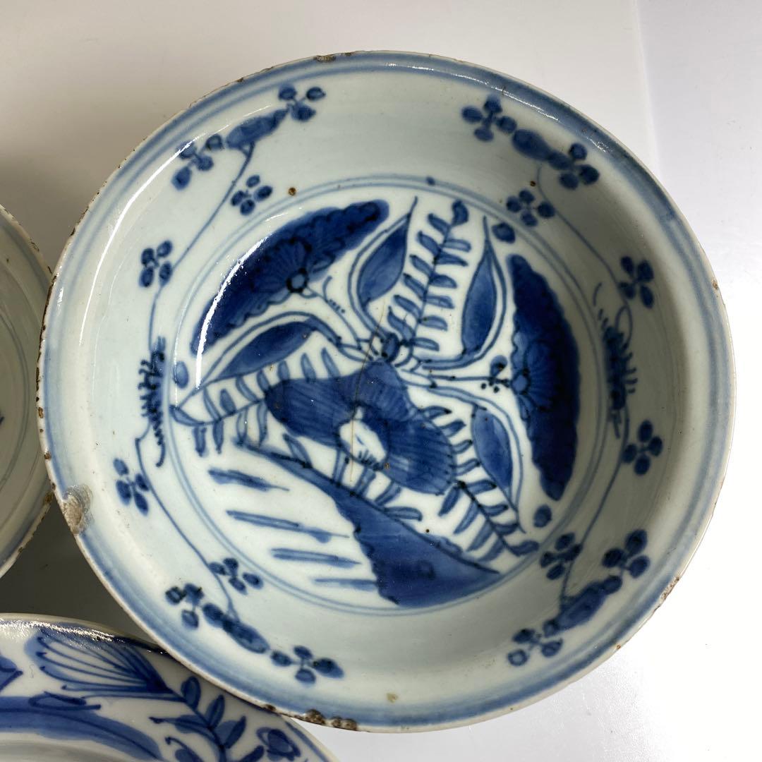 専用　中国明時代　古染付中皿鉢3点　東Y7-0204☆2Fトコオ