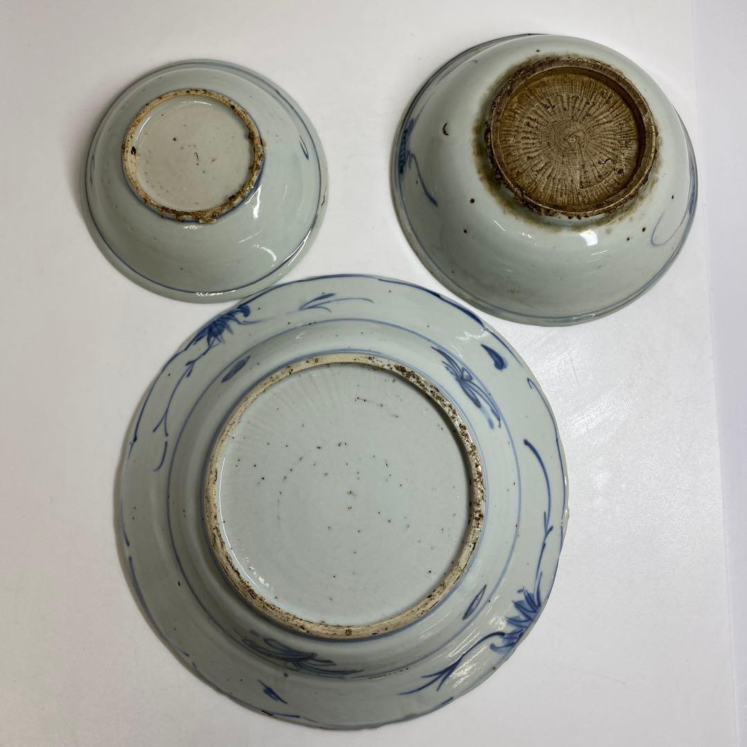 専用　中国明時代　古染付中皿鉢3点　東Y7-0204☆2Fトコオ