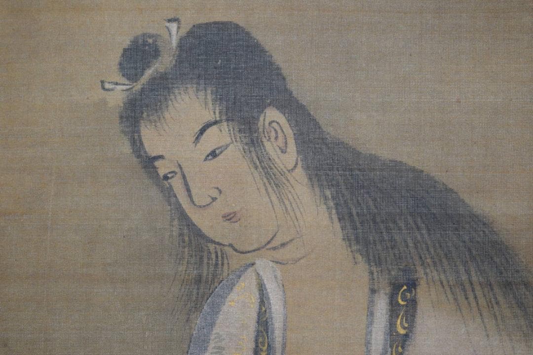 真作/狩野柳雪/菊慈童図/菊仙人図/掛軸☆宝船☆W-653