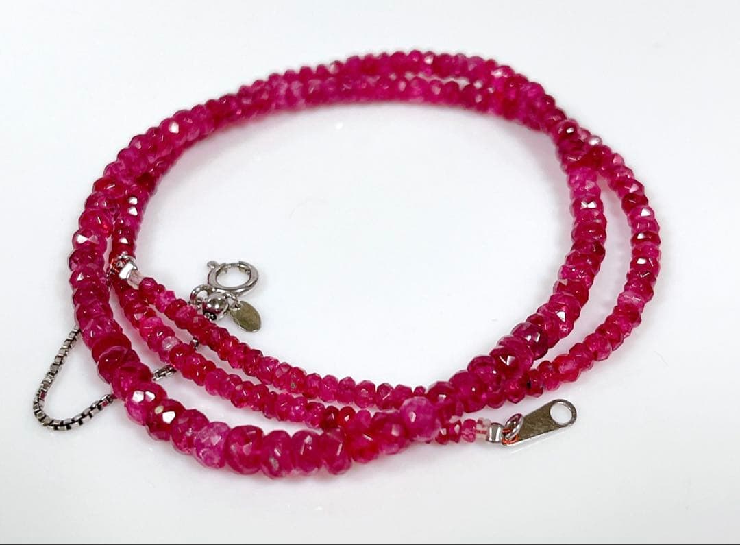 レッドスピネルネックレスボタンカットシルバーアジャスター5センチNO251306