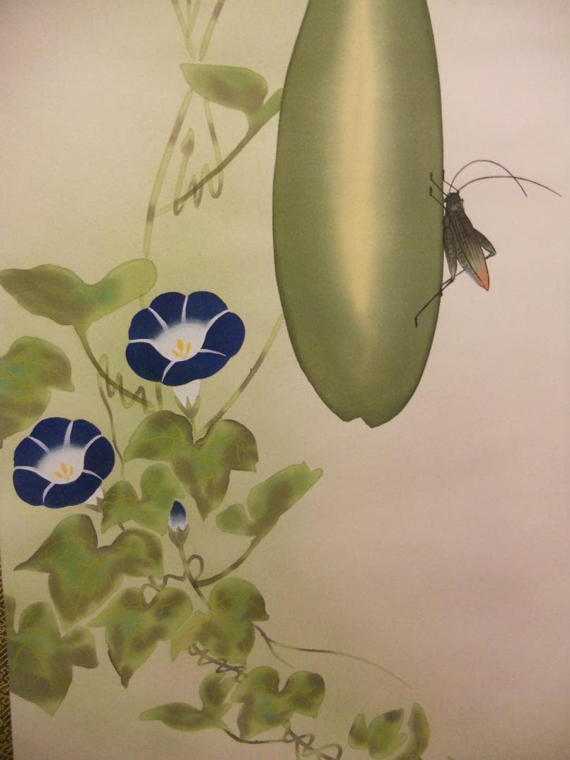 掛け軸 小川大鳳 作 『 糸瓜に朝顔 』 絹本 希少 軸装 茶道具 掛軸 美品