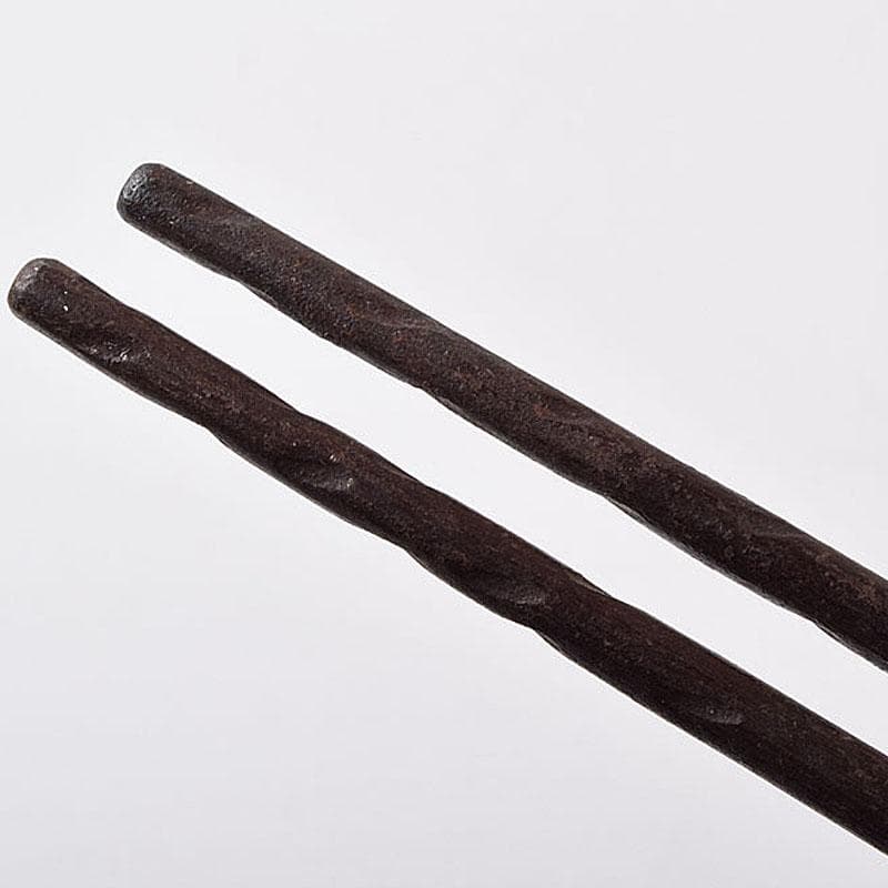 茶道具　釜師　高木治良兵衛作　金象嵌　梅頭鐵箸　火箸　共箱　M　R9504