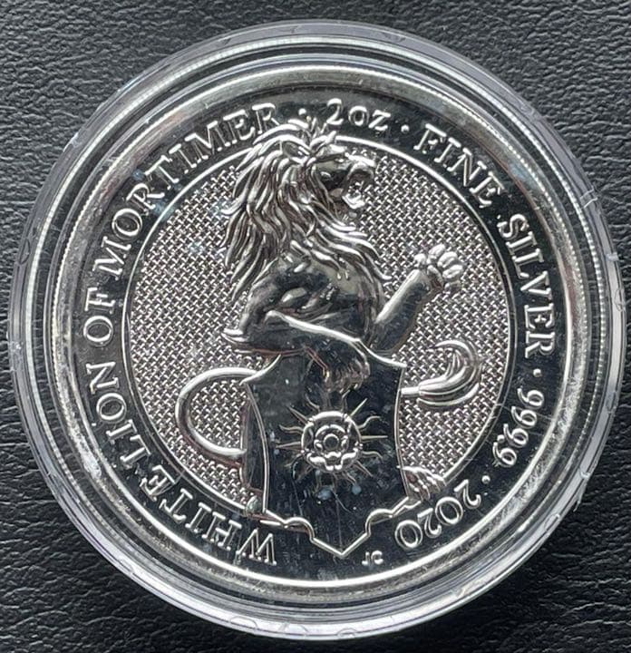 1枚2020 イギリス　クィーンズビーストのホワイトライオン 銀貨　ケース付き7