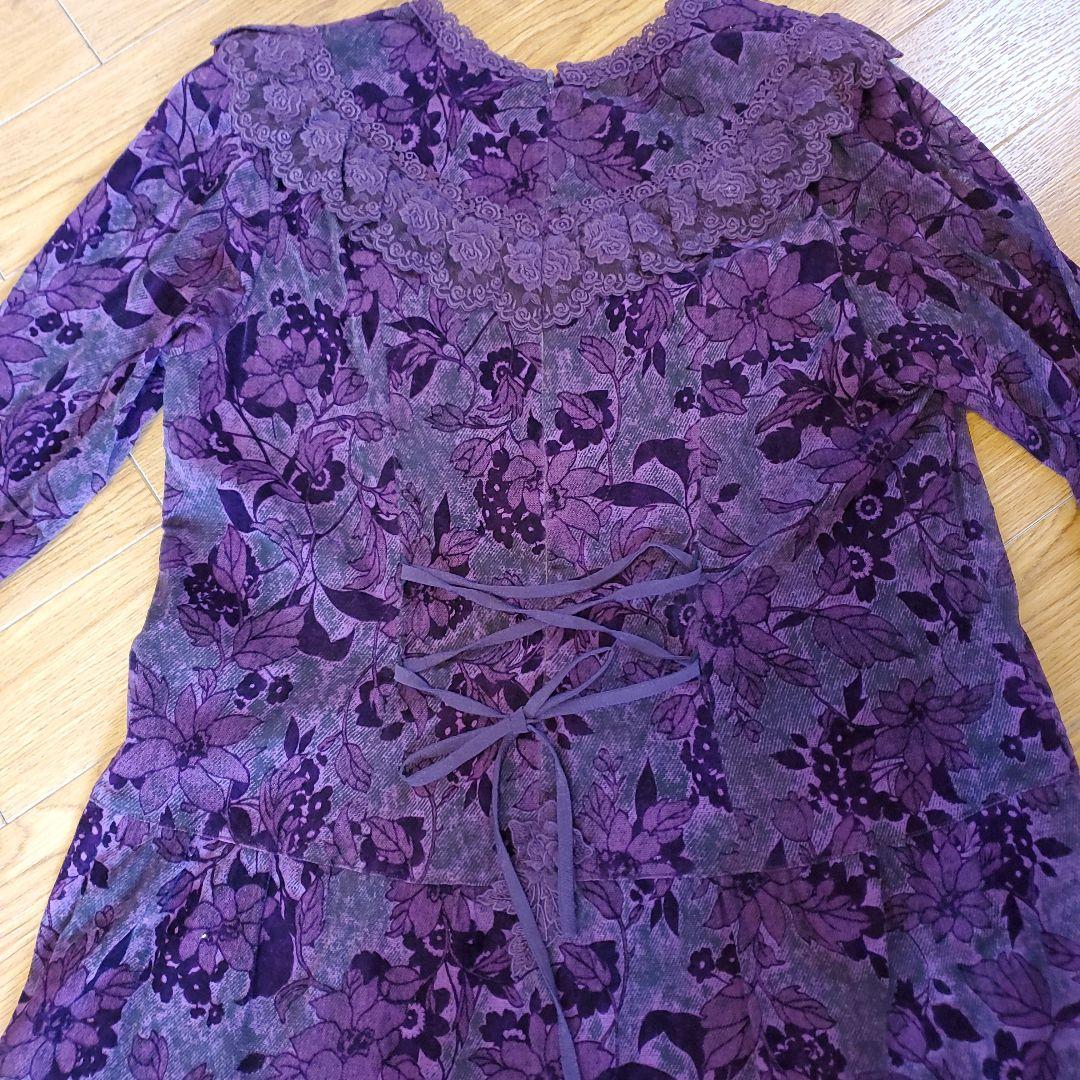 【ディアソラーレ】✨️美品　花柄レースモチーフ パープルロングドレス