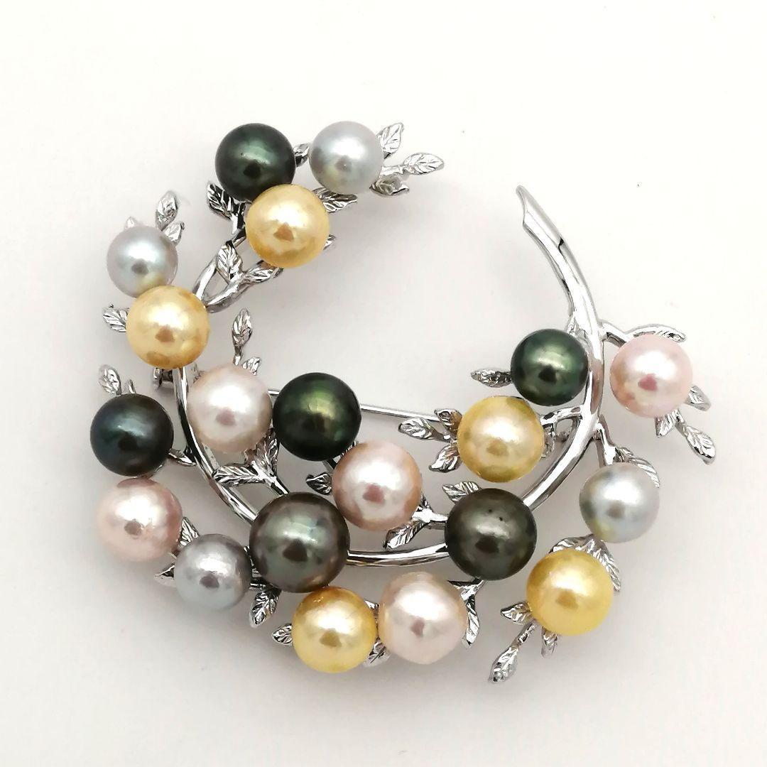 極美品✨ パール　ブローチ　20粒　照り強　マルチカラー　真珠　シルバー刻印