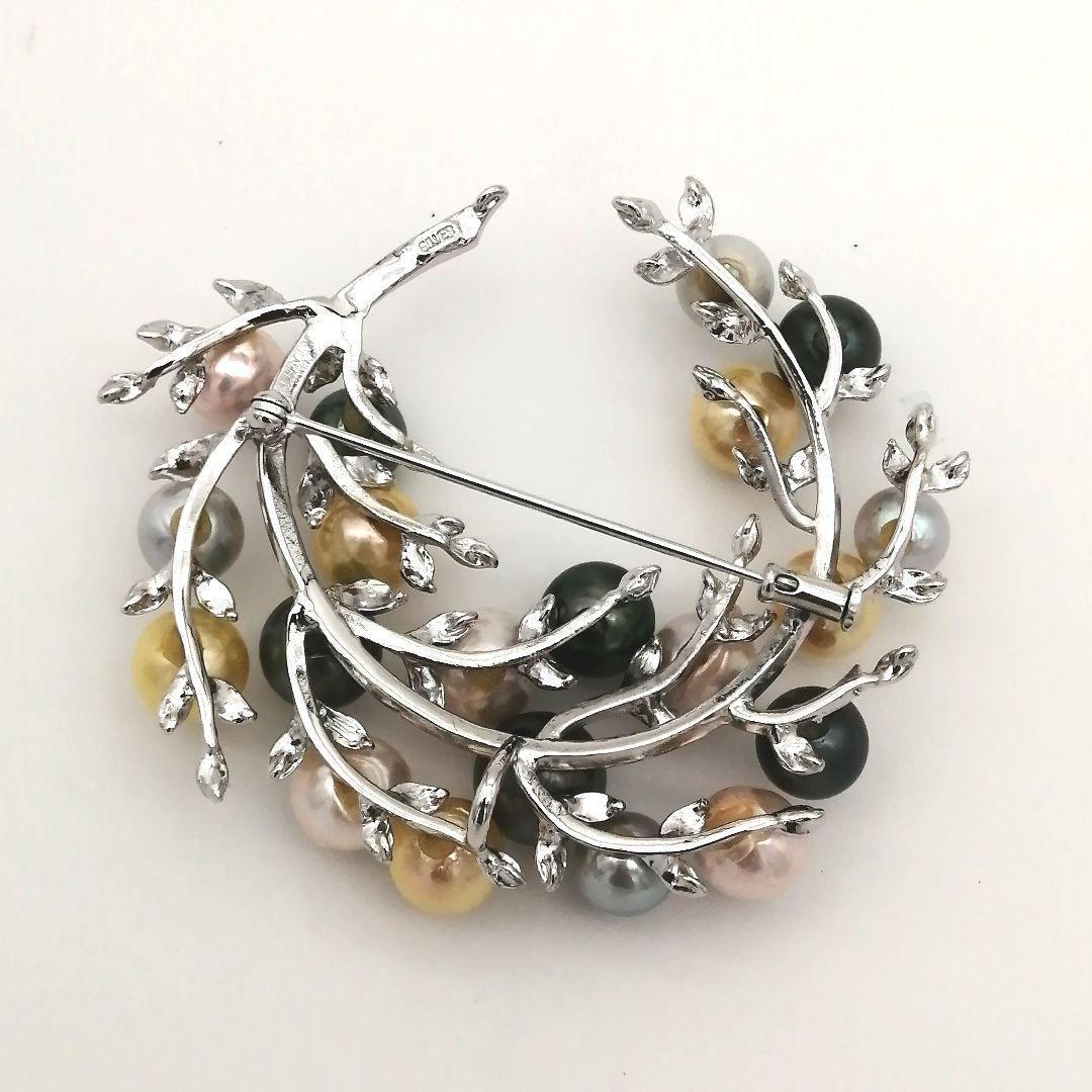 極美品✨ パール　ブローチ　20粒　照り強　マルチカラー　真珠　シルバー刻印