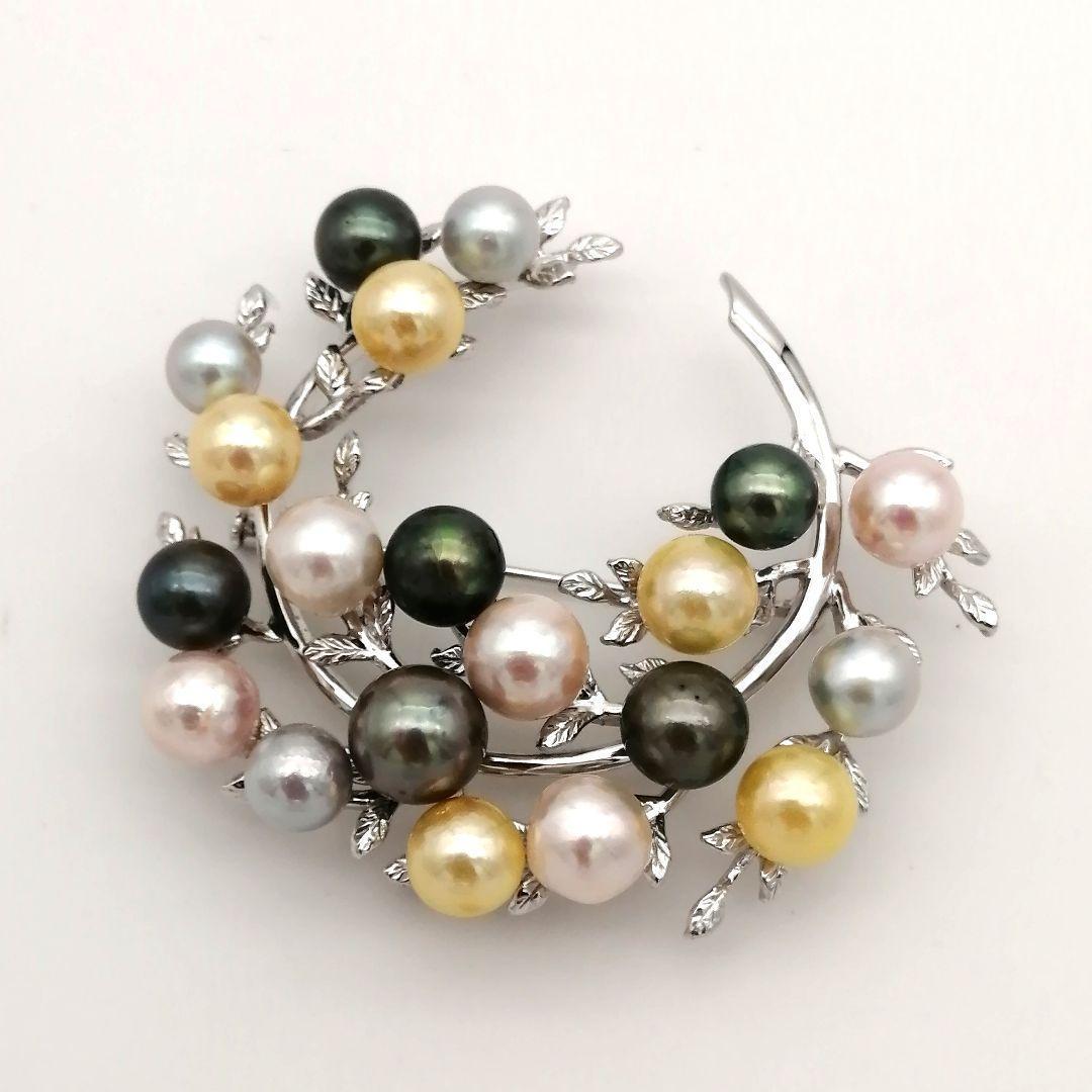 極美品✨ パール　ブローチ　20粒　照り強　マルチカラー　真珠　シルバー刻印