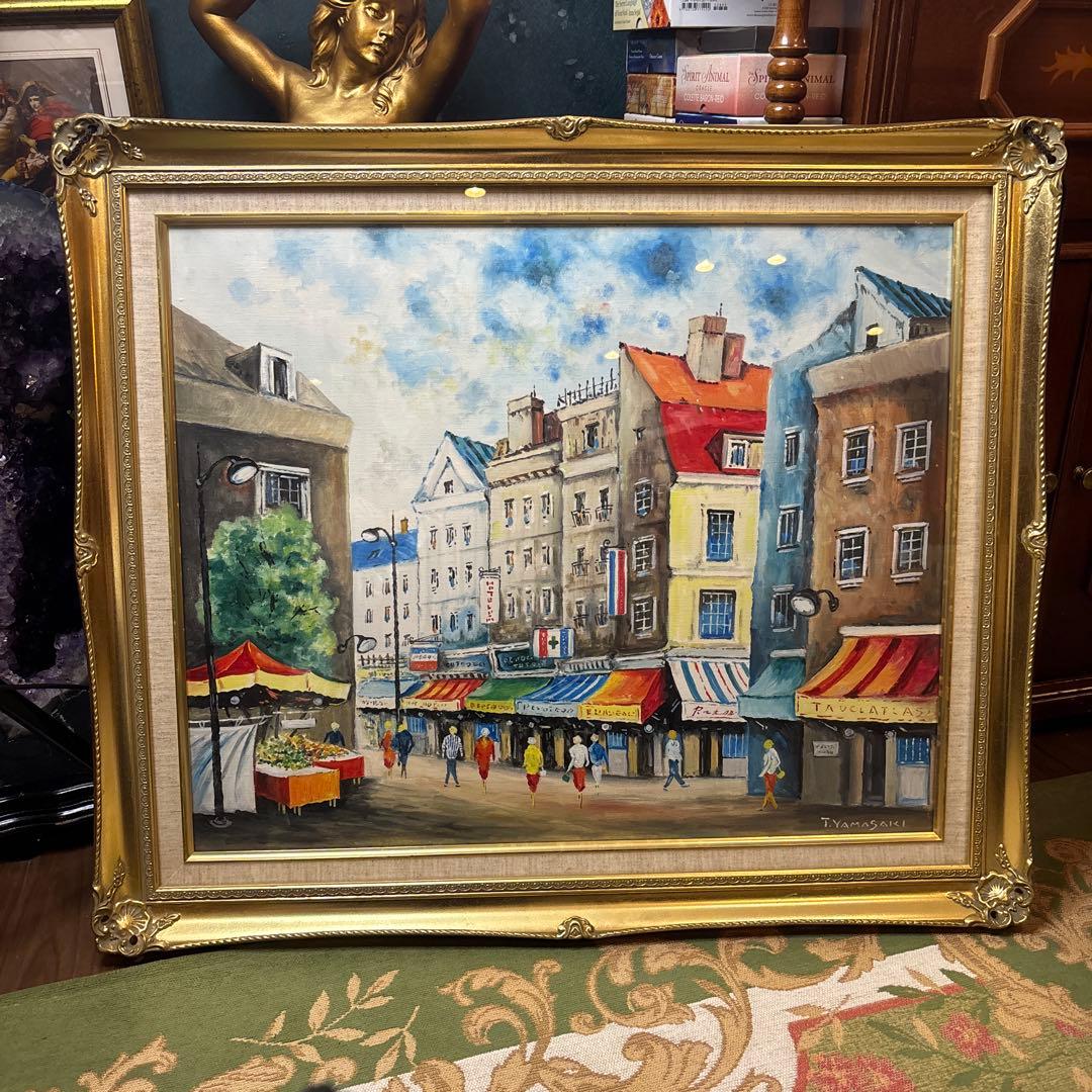 アンティーク絵画　パリの街並み　油彩画