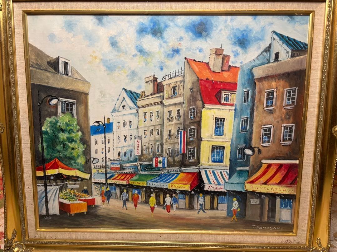 アンティーク絵画　パリの街並み　油彩画