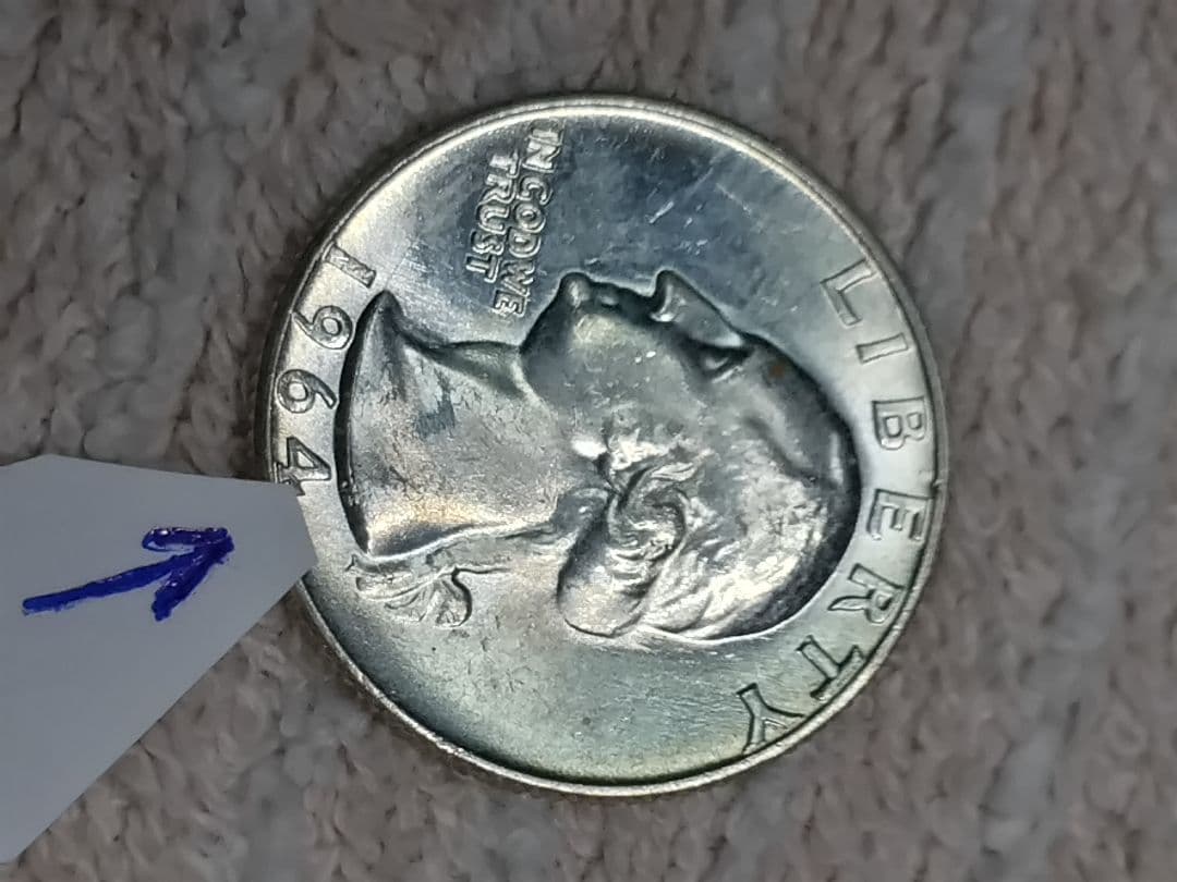 アメリカ クォーターダラー 1964年D 銀貨 エラー 手変わり バラエティー