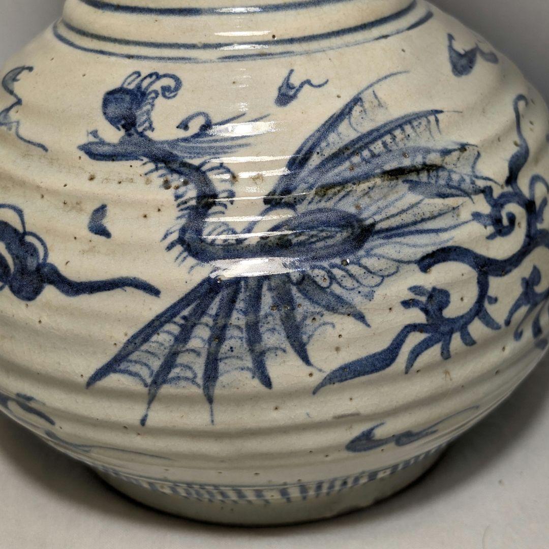 明治大正期 伊万里焼 染付雲龍文耳付花瓶 有田焼 花入 花器 フラワーベース