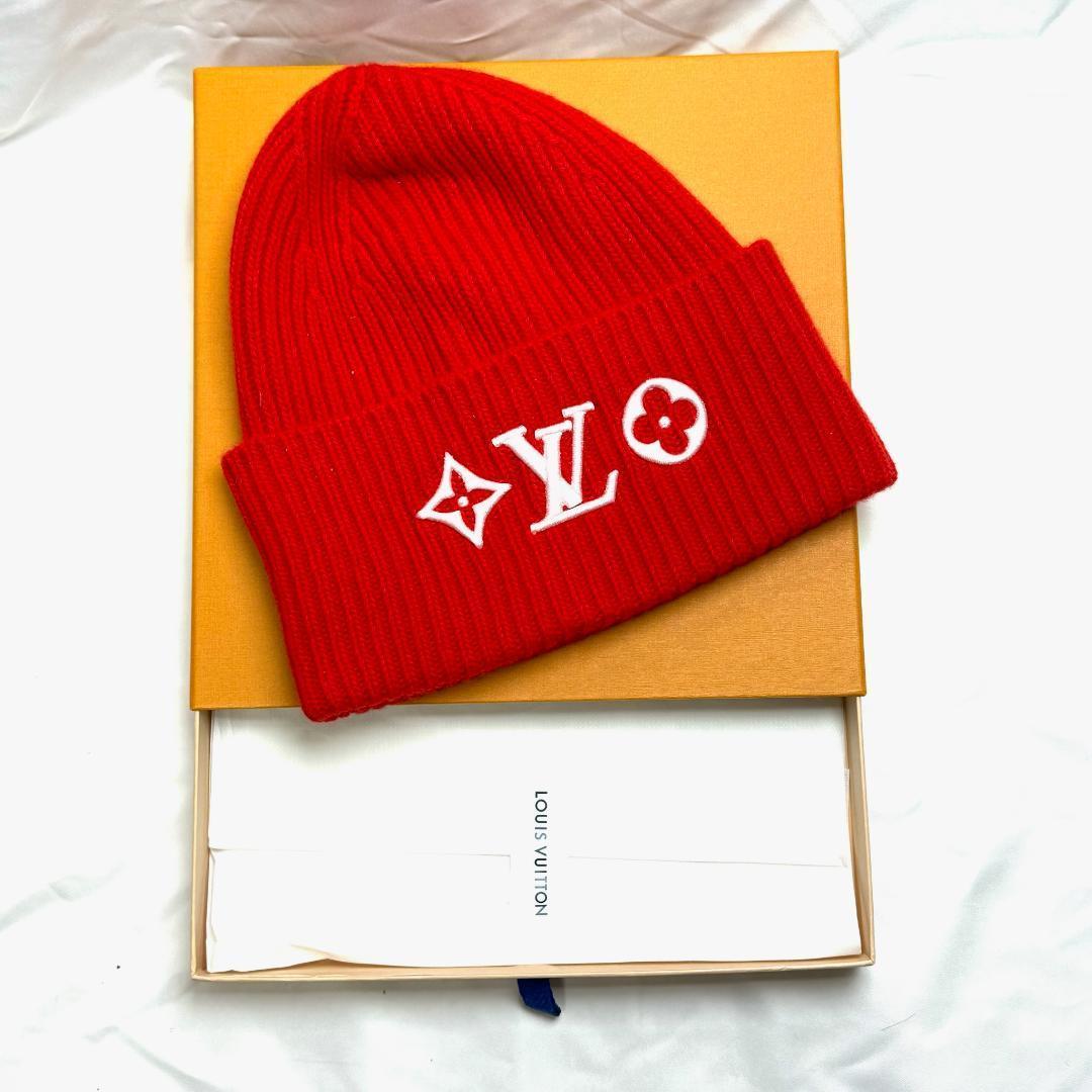ルイヴィトン M77868 ビーニー LV ヘッドライン ニットキャップ 赤