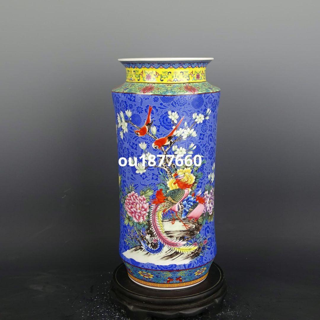清雍正摘糸琺瑯彩富貴花鳥紋長筒瓶 景徳鎮 陶磁器 装飾品 現代工芸品美術品 置物