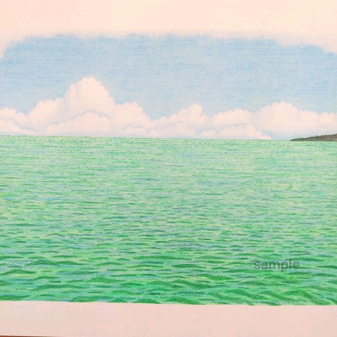 絵画色鉛筆風景画『沖縄の海』原画