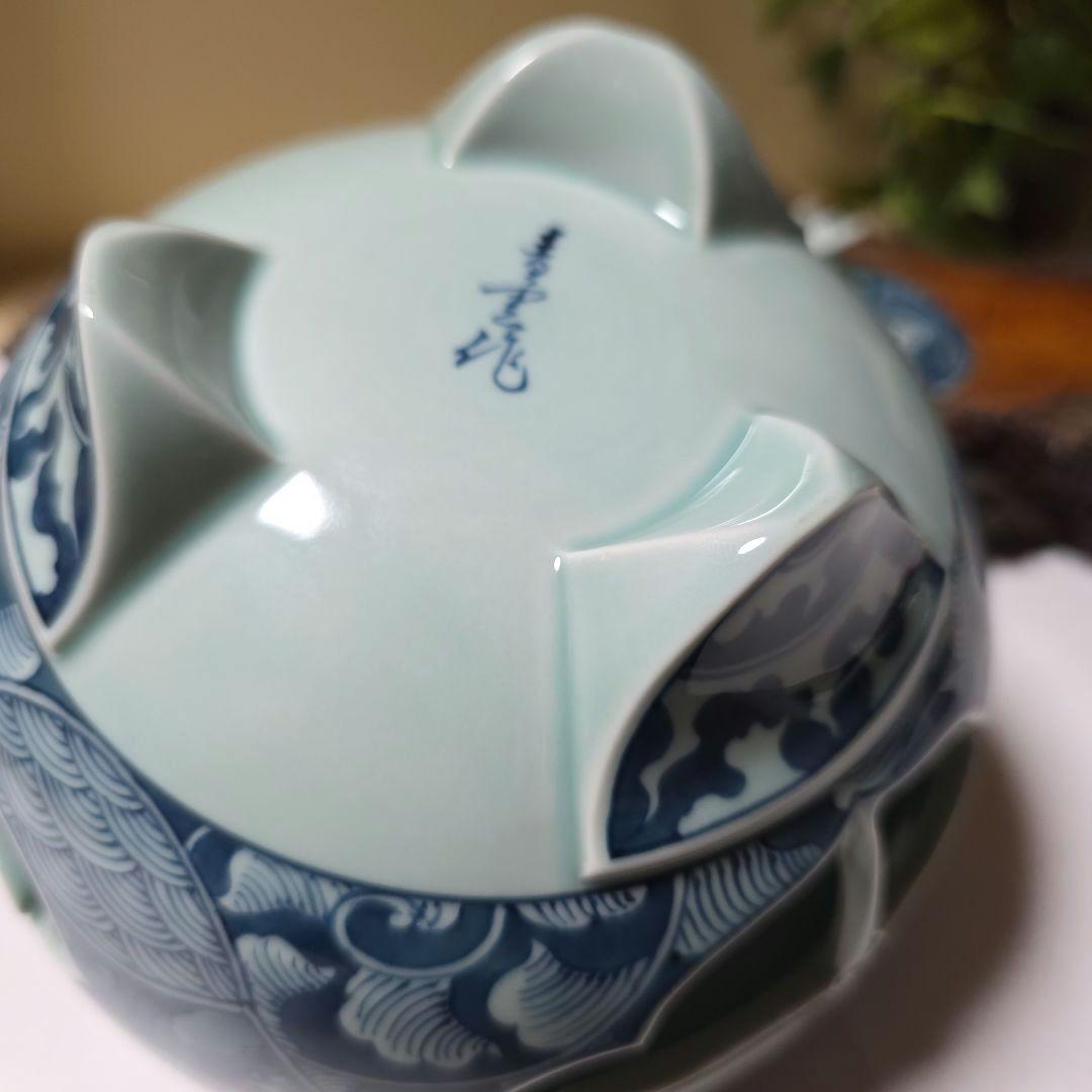 青雲窯 有田焼 染付祥瑞 山水風景図 青雲 茶道具 透かし彫り蜻蛉 三つ足香炉