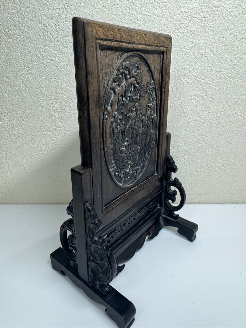 中国美術 骨董 硯屏 木製 彫刻品 福禄寿