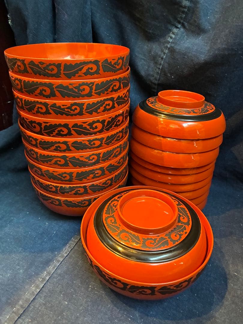 漆器　朱塗　吸物椀　煮物椀　10客　傷無し　木製