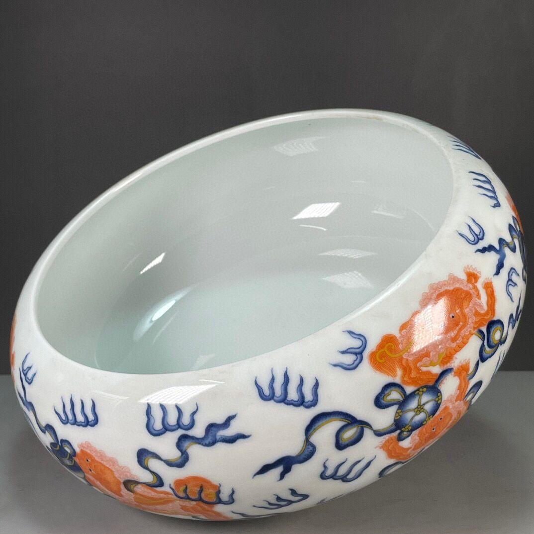 大清乾隆青花釉里红狮子滚绣球图纹笔洗 書道具文房具現代工芸品美術品置物