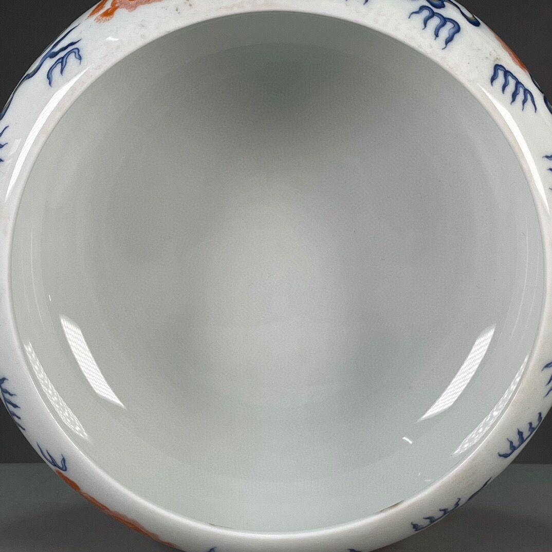 大清乾隆青花釉里红狮子滚绣球图纹笔洗 書道具文房具現代工芸品美術品置物