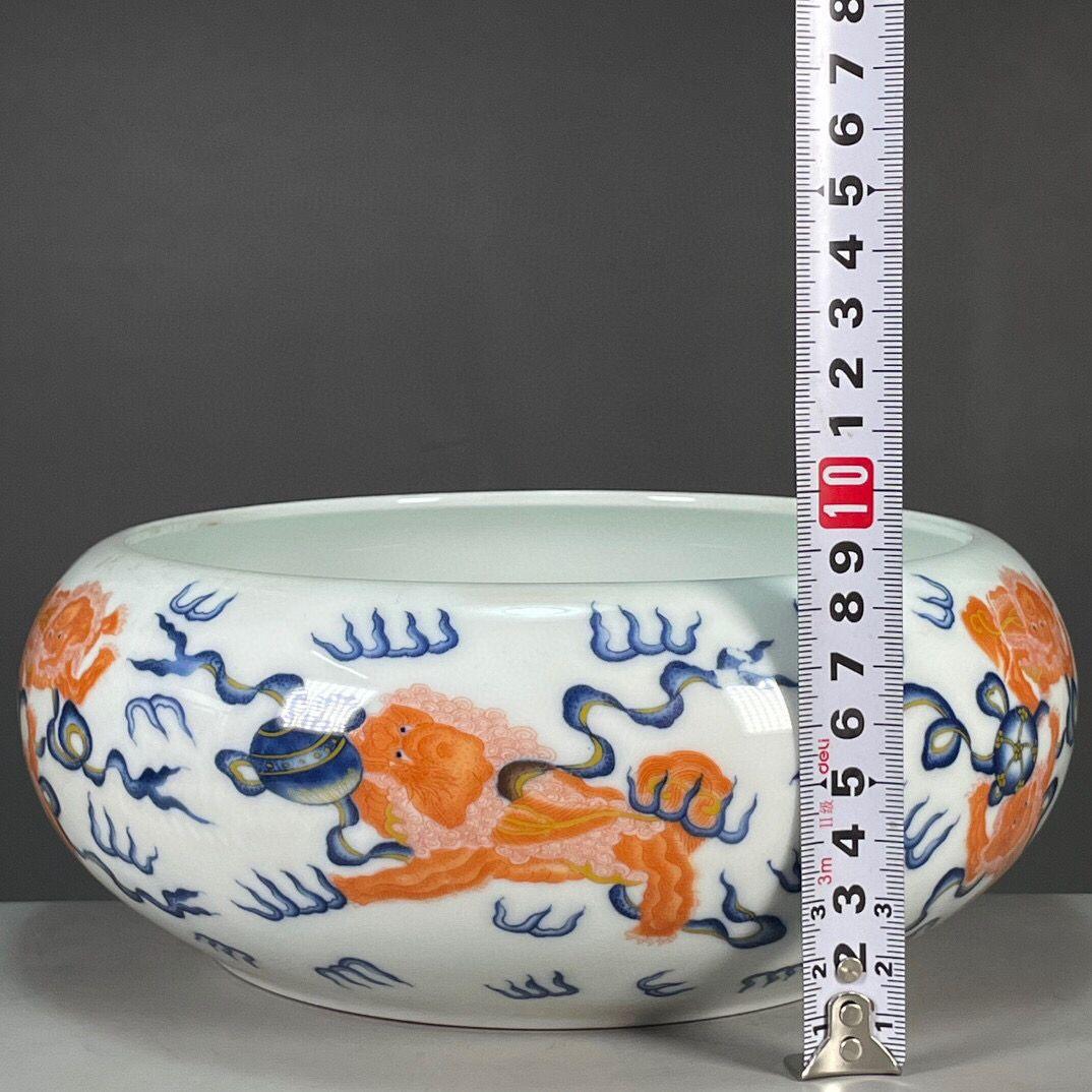 大清乾隆青花釉里红狮子滚绣球图纹笔洗 書道具文房具現代工芸品美術品置物