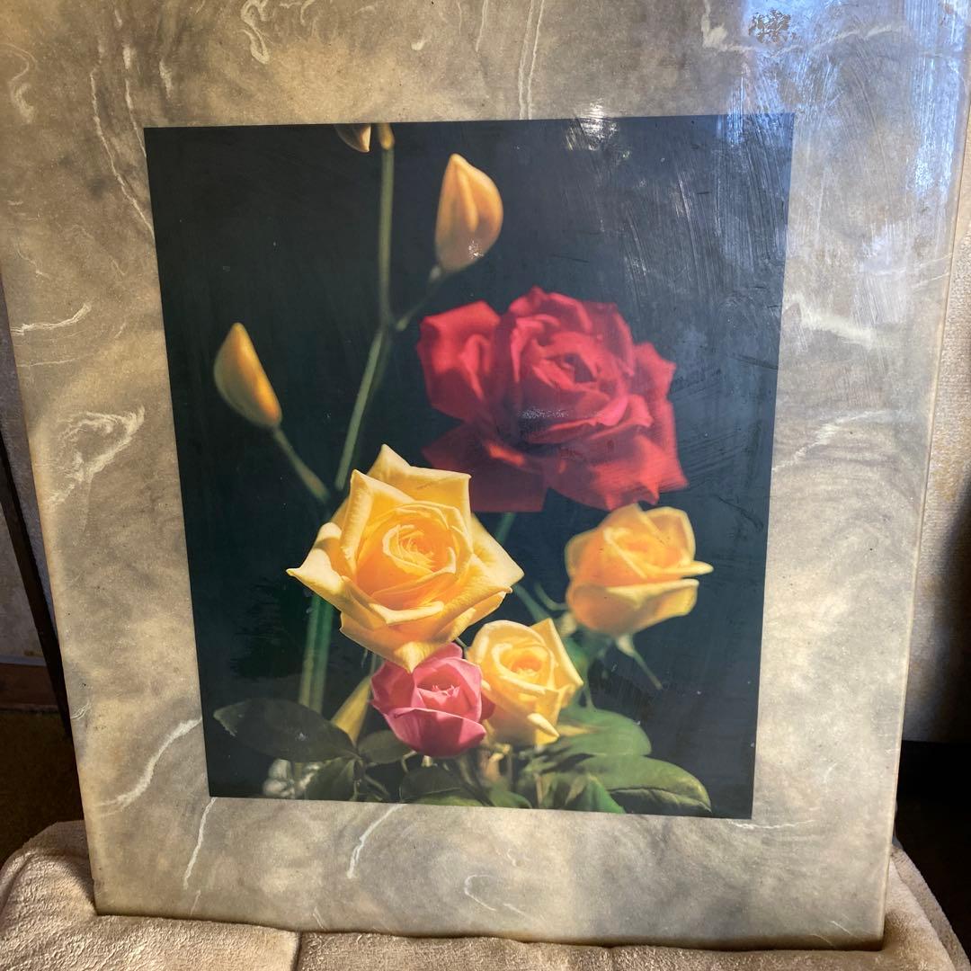 【希少！大理石額縁】バラの写真　縦54㌢横46.5㌢厚さ1.8㌢