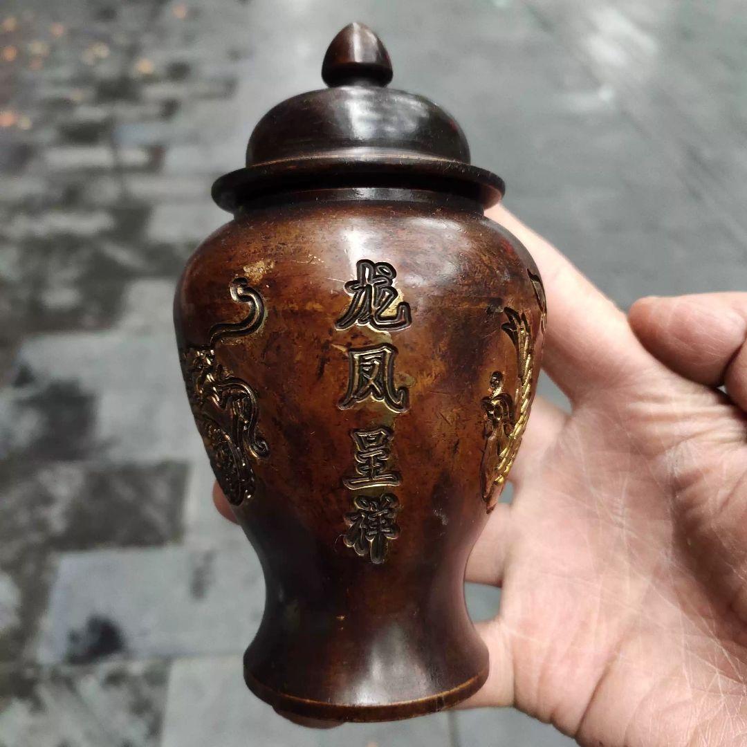 銅器 将軍缶 龍鳳呈祥 物置缶 茶葉缶 工芸品 置物