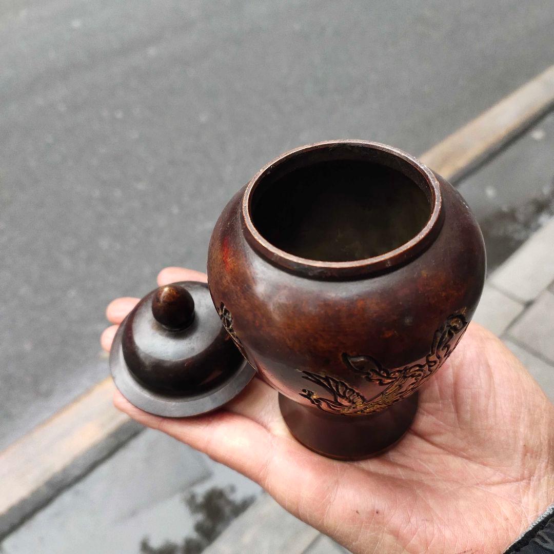 銅器 将軍缶 龍鳳呈祥 物置缶 茶葉缶 工芸品 置物