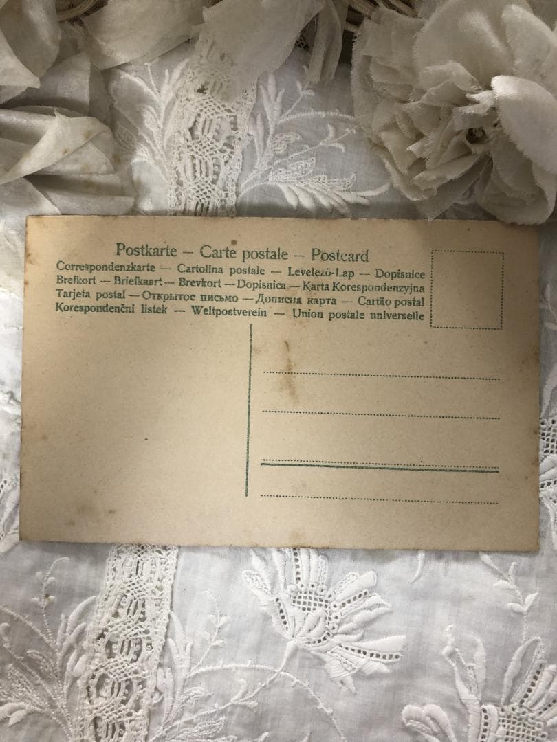 アンティーク ポストカード ビスクドールと美しい少女