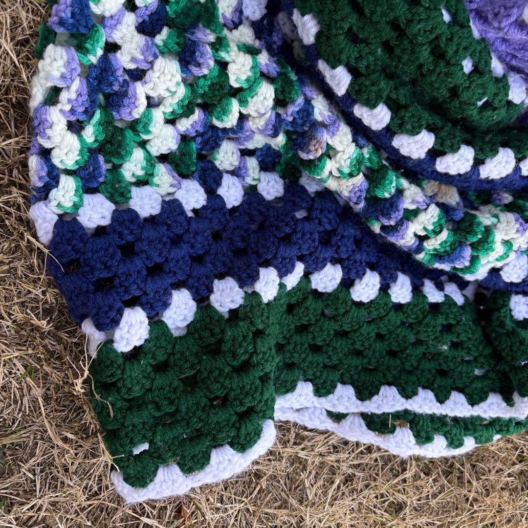 【USA vintage】グラニースクエア ブランケット ベッドカバー ラグ