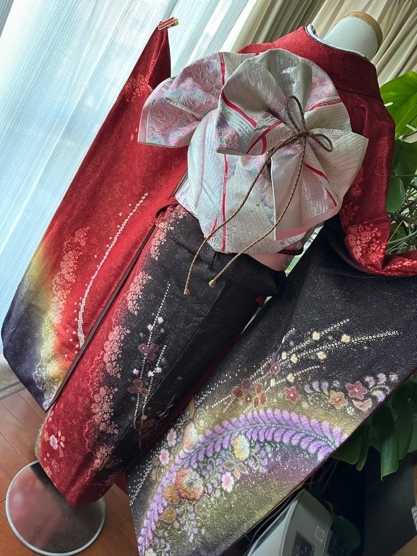 てな 振袖フルセット 赤×金通し 辻ヶ花 絞り ぼかし染めIK