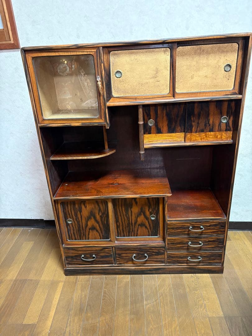 昭和レトロ 木製　アンティーク　箪笥 引き戸　古家具　和家具