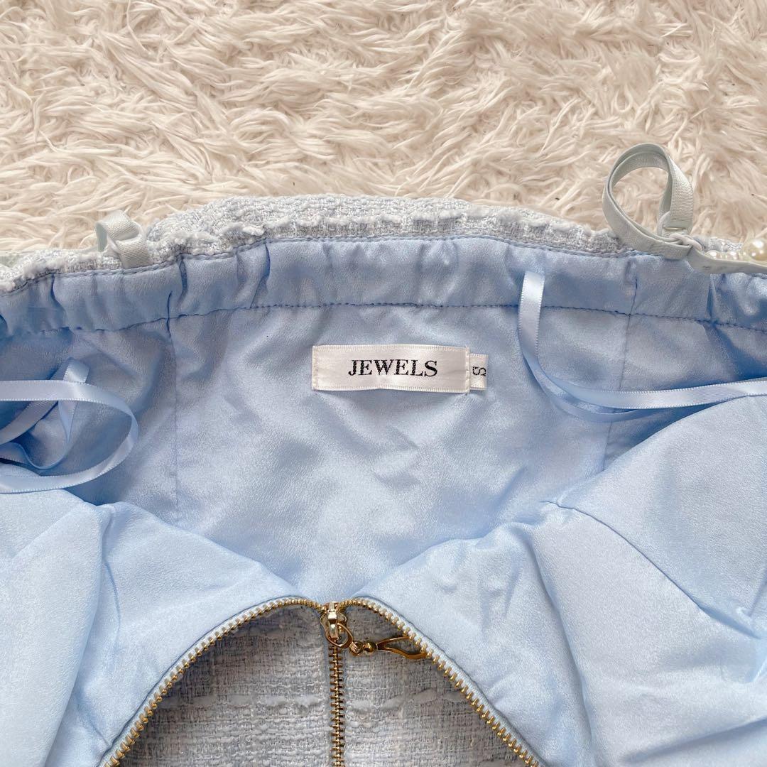 美品✨ジュエルズ　ツイードセットアップキャミドレス　S ブルー