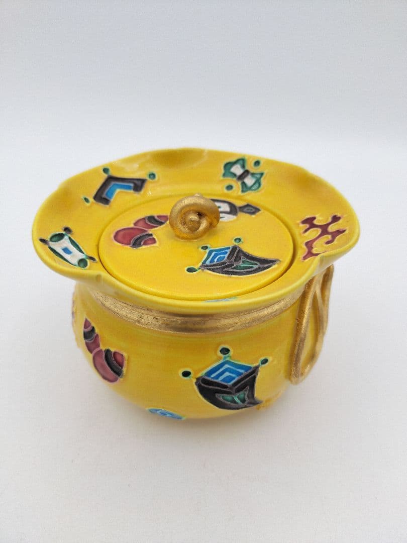 a483【新品・未使用】茶器 黃交趾宝尽 山本一如 木箱入 茶道具 替茶器　棗