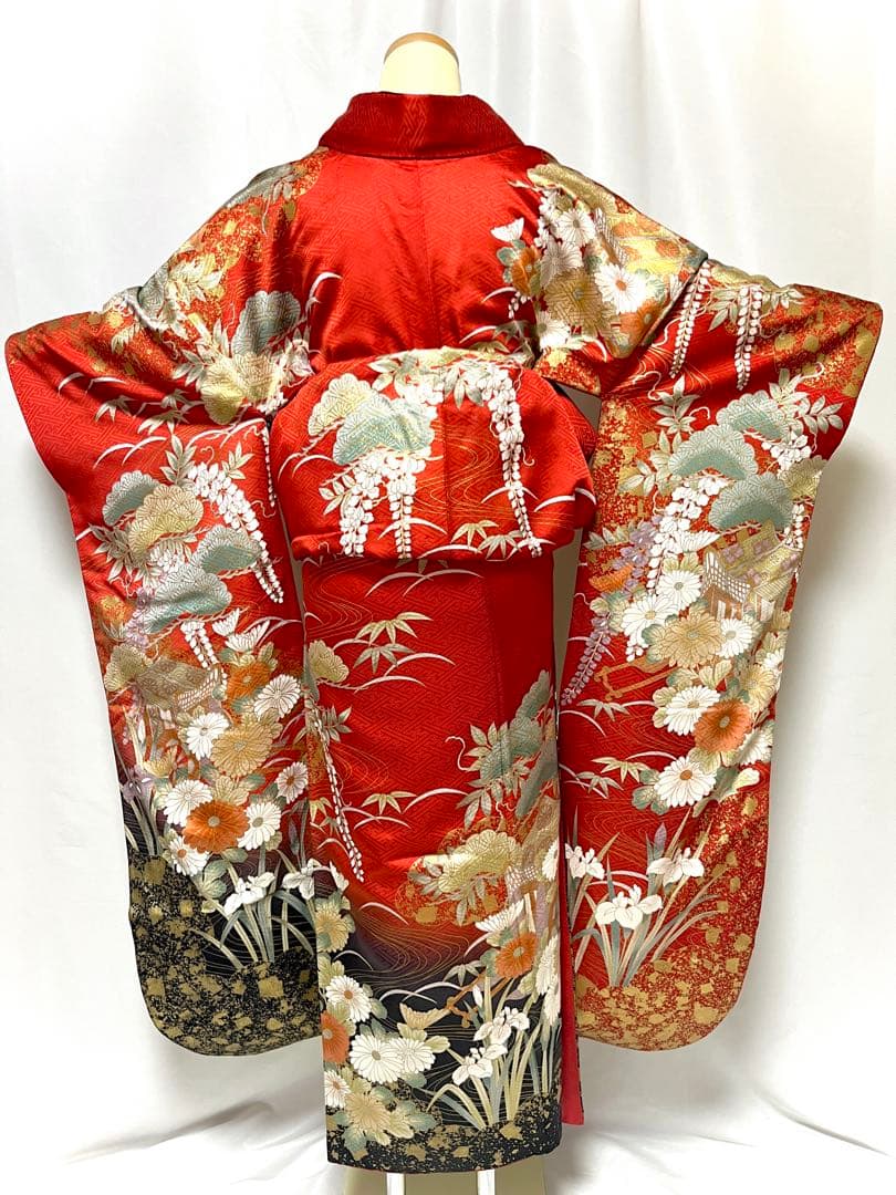 【美おり】FR52157 振袖 正絹 振袖フルセット 7点セット 成人式 赤✖️黒