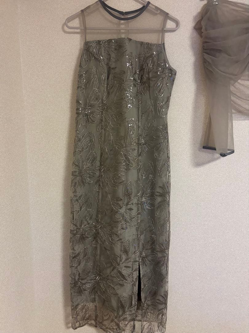 LEJA チュールオフショルダー花柄Iラインドレスワンピース