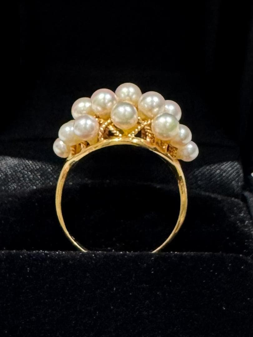 リリ奈々K18 小粒パール リング 12号 約4.4g クラスターデザイ