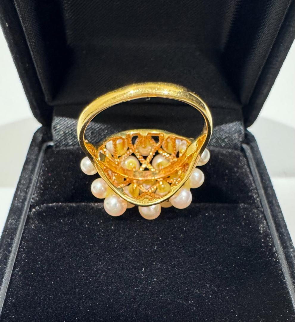 リリ奈々K18 小粒パール リング 12号 約4.4g クラスターデザイ