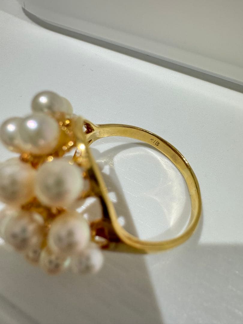 リリ奈々K18 小粒パール リング 12号 約4.4g クラスターデザイ