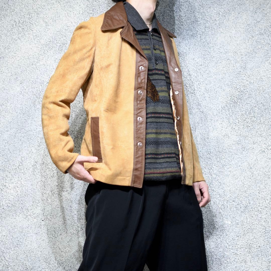 古着 70's ヌバックレザー レザージャケット ベージュ ジャケット デザイン