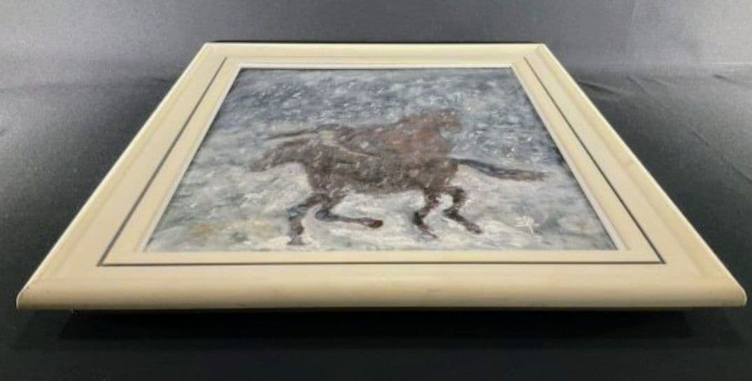 2026年の干支「午」双駒 油彩 サイン準『雪中馬』F10 逸品 額付