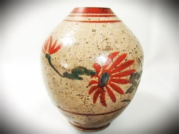 花柄陶器壺 古清水焼 茶入れ壺 染付 京焼 清水焼 時代物 骨董