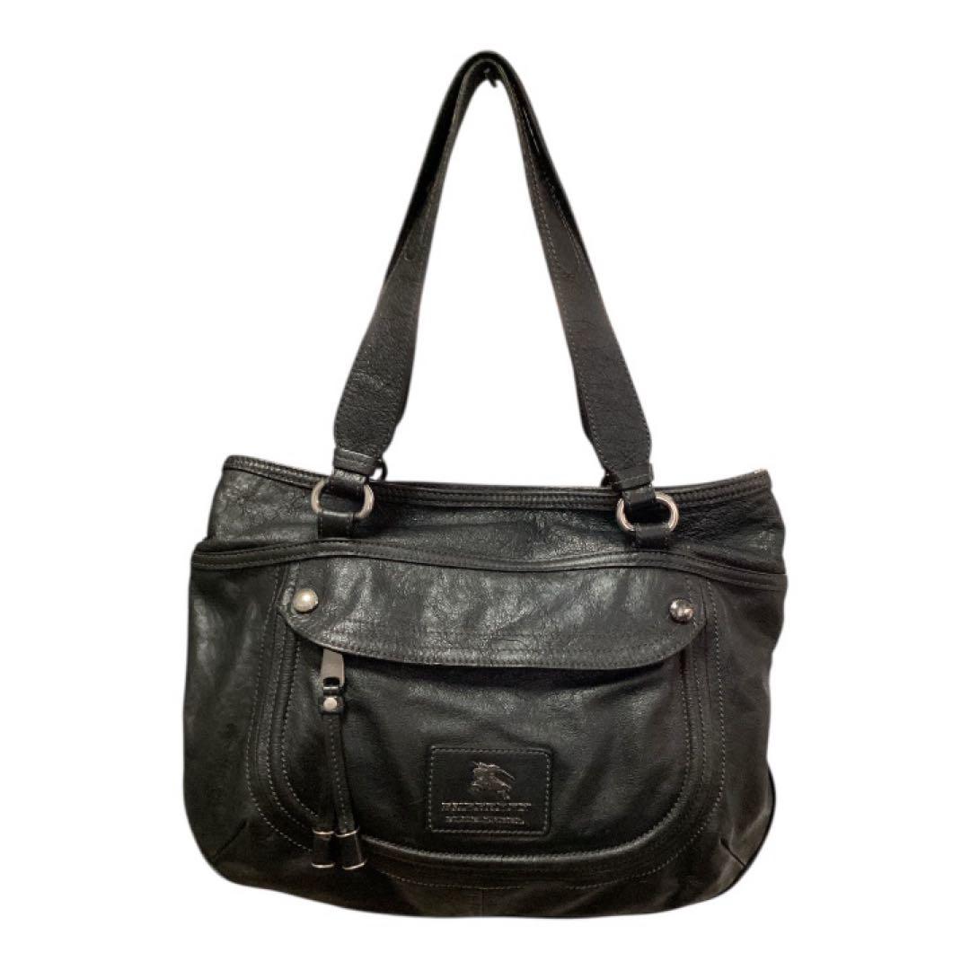 バーバリーブルーレーベル　ブラックレザーショルダーバッグ三陽商会