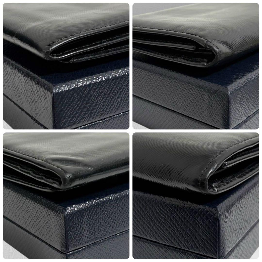 極美品✨ PRADA プラダ 三つ折り財布 オールレザー ブラック 三角ロゴ