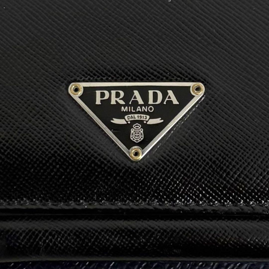 極美品✨ PRADA プラダ 三つ折り財布 オールレザー ブラック 三角ロゴ